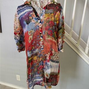 Valentina's Red and Cream Floral Blouse sz M